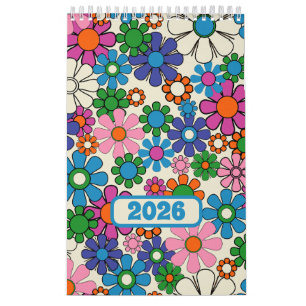 Groovy Farbige Retro Blumen 2026 Kalender