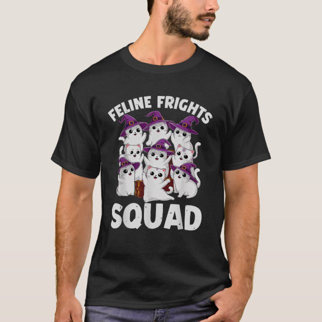Groovy Feline Frights Squad Spooky Cats Lover Hall T-Shirt (Vorderseite)