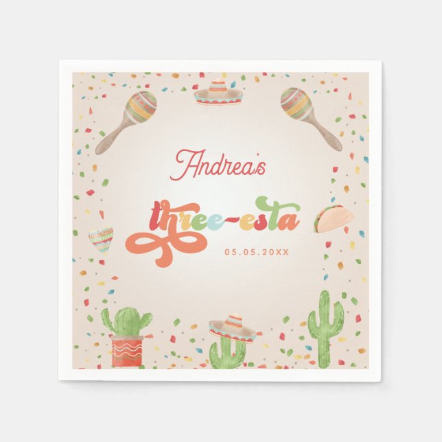 Groovy Fiesta 3. Geburtstag Drei-Sterne-Hotel Serviette (Vorderseite)