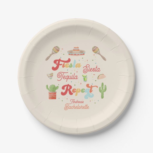 Groovy Fiesta Siesta Tequila Repeat Bachelorette Pappteller (Vorderseite)