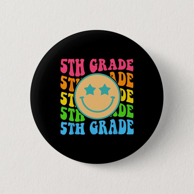 Groovy Fifth Grade Vibes Face Retro Lehrer zurück Button (Vorderseite)