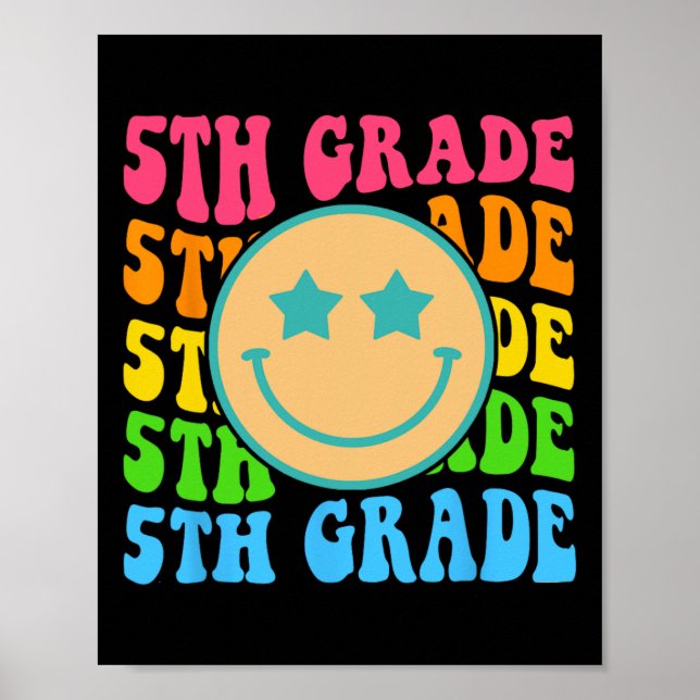 Groovy Fifth Grade Vibes Face Retro Lehrer zurück Poster (Vorne)