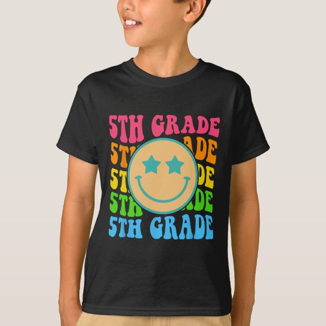 Groovy Fifth Grade Vibes Face Retro Lehrer zurück T-Shirt (Vorderseite)