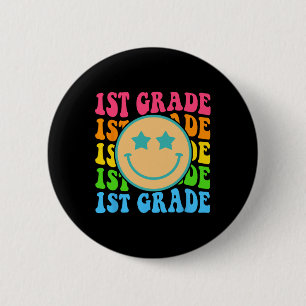 Groovy First Grade Vibes Face Retro Lehrer zurück Button