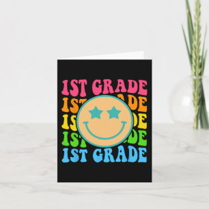 Groovy First Grade Vibes Face Retro Lehrer zurück Karte