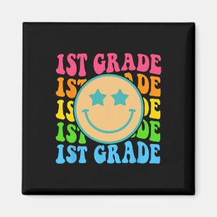 Groovy First Grade Vibes Face Retro Lehrer zurück Magnet