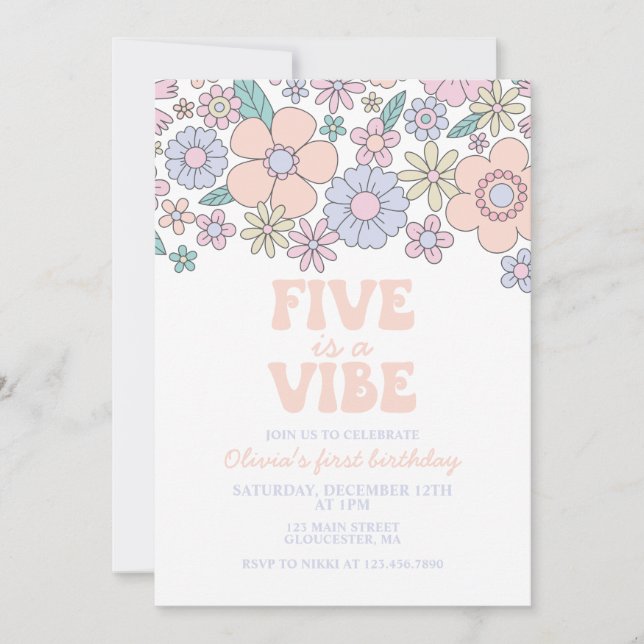 Groovy Five ist ein Vibe Retro Floral 5. Einladung (Vorderseite)