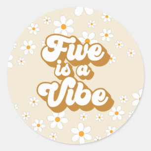 Groovy Five ist eine Stimmung Retro Daisy 5. Gebur Runder Aufkleber
