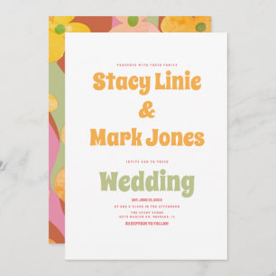 Groovy Floral 80er Retro Vintage Hochzeit Einladun Einladung