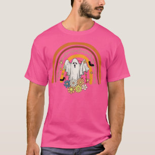 Groovy Floral Ghost Niedlich Halloween Rainbow Gra T-Shirt