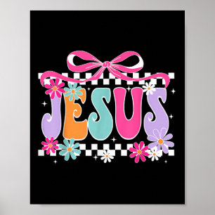 Groovy Floral Jesus Coquette Schleife Religiös Chr Poster