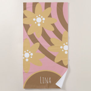 Groovy Florals Gelb Braun Name Strandtuch