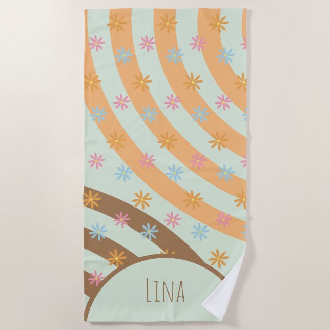 Groovy Florals Rainbows Name Badtuch Strandtuch (Vorderseite)