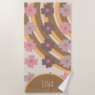 Groovy Florals Regenbogen Brauner Name  Strandhand Strandtuch