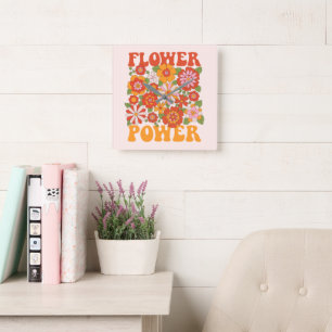 Groovy Flower Power Grafik Quadratische Wanduhr