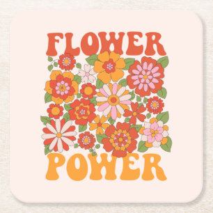 Groovy Flower Power Grafik Rechteckiger Pappuntersetzer