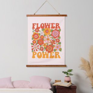 Groovy Flower Power Grafik Wandteppich Mit Holzrahmen