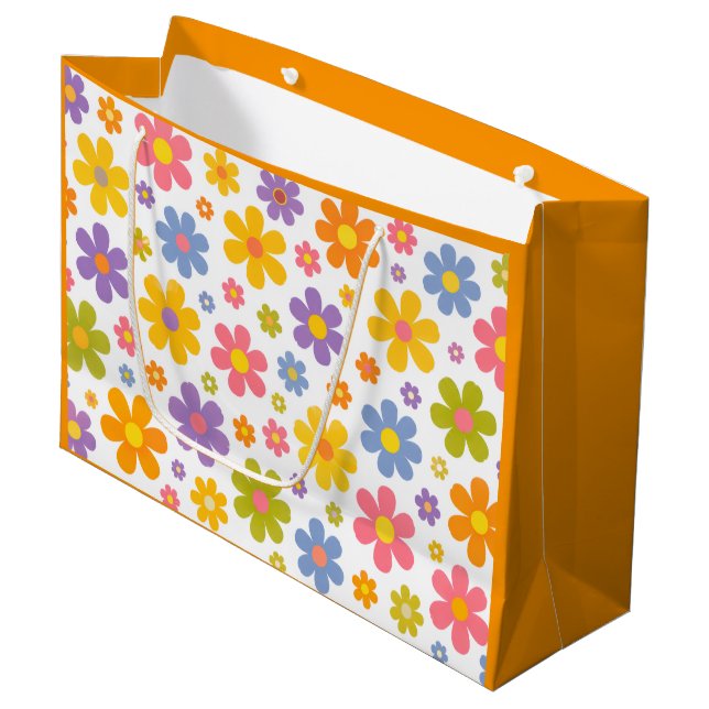 Groovy Flower Power (Orange) Große Geschenktüte (Vorderseite Schrägansicht)