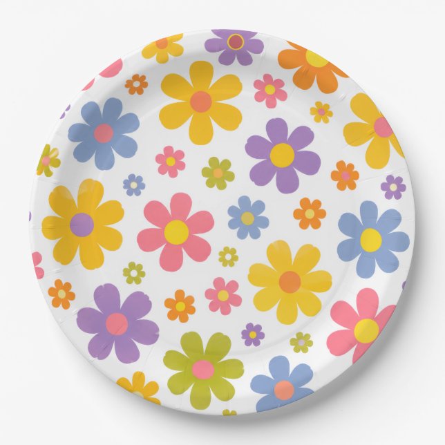 Groovy Flower Power Pappteller (Vorderseite)