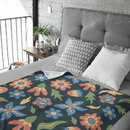 Groovy Flowers Retro-Muster Fleecedecke