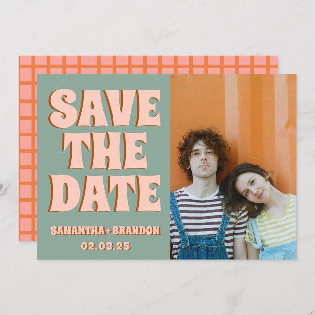 Groovy Foto Blue Pink Red Funky Save The Date (Von Creator hochgeladen)