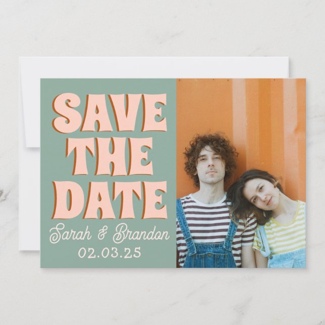 Groovy Foto Blue Pink Red Funky Save The Date (Vorderseite)