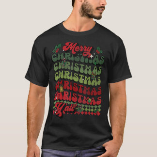 Groovy Frohe Weihnachten Retro Xmas Matching Pajam T-Shirt