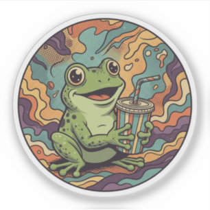 Groovy Frosch trinkt Soda - Retro-psychedelische K Aufkleber