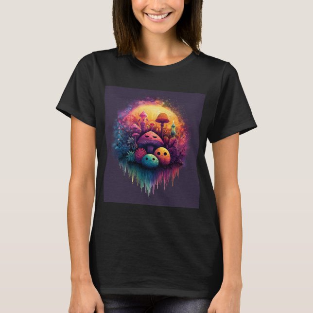 Groovy Fun Mushrooms Women’s Black T-Shirt (Vorderseite)