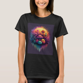 Groovy Fun Pilze Damen Schwarz T-Shirt