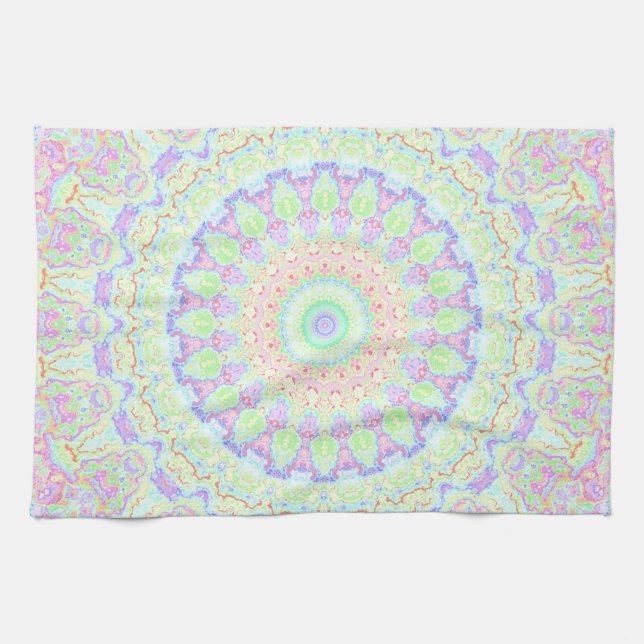 Groovy Funky Boho Hippie Rainbow Abstrakt Mandala Geschirrtuch (Horizontal)