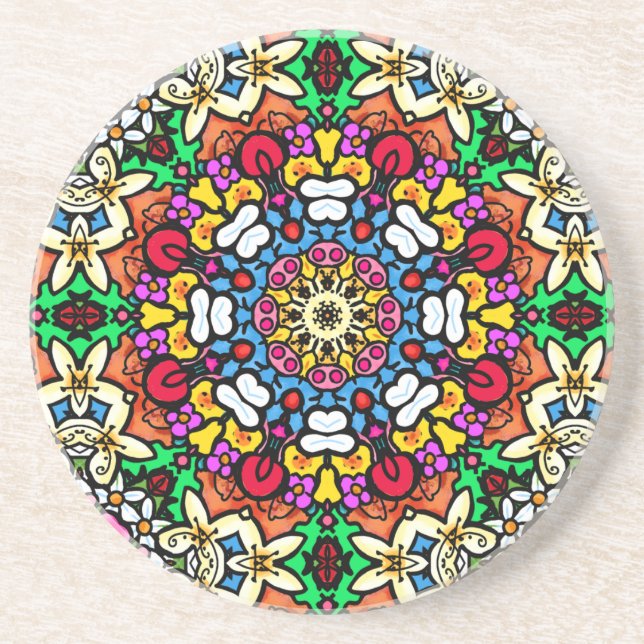 Groovy Funky Flower Power Achterbahn Getränkeuntersetzer (Vorne)