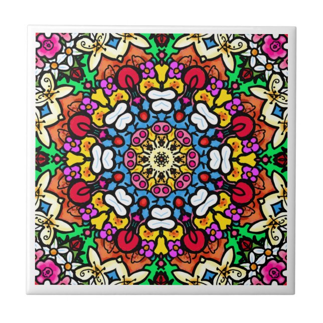 Groovy Funky Flower Power  Fliese (Vorderseite)