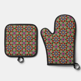 Groovy Funky Flower Power  Ofenhandschuh & Topflappen-Set
