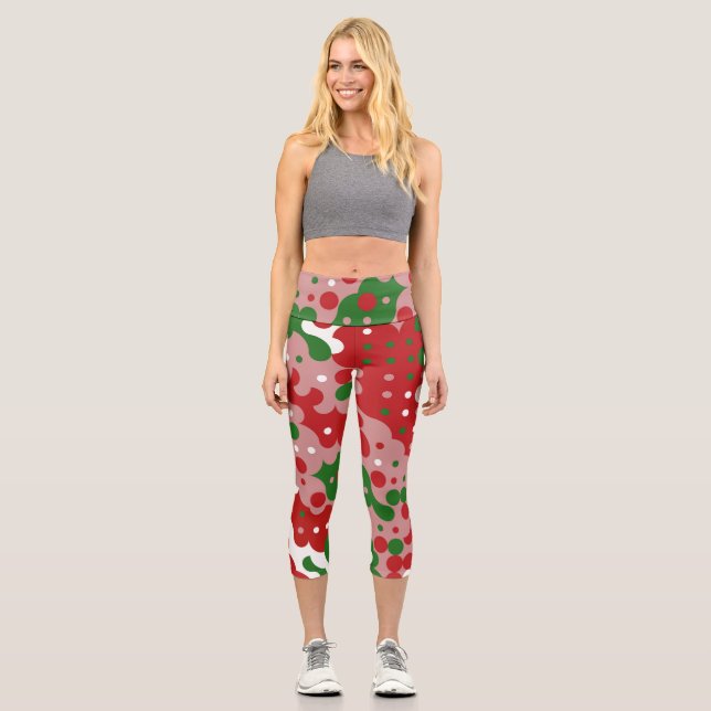 Groovy Funky Mod Retro Weihnachtsmuster Capri Leggings (Vorderseite)