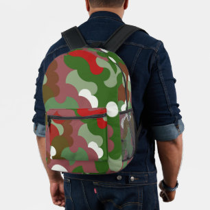 Groovy Funky Retro Boho Red und Green Christmas Bedruckter Rucksack