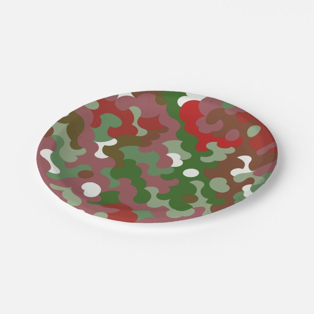 Groovy Funky Retro Boho Red und Green Christmas Pappteller (Schrägansicht)