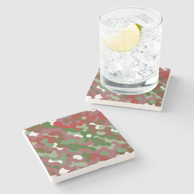 Groovy Funky Retro Boho Red und Green Christmas Steinuntersetzer (Seitenansicht)