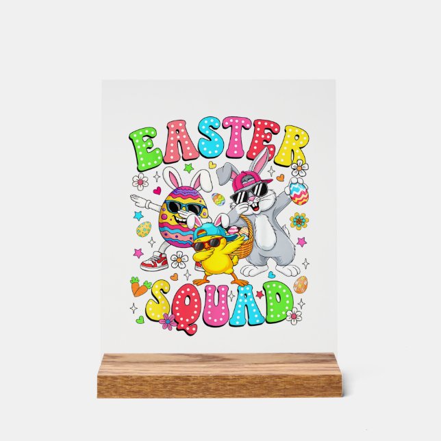 Groovy Funny Rabbit Egg Chick Easter Squad Day Men Acrylschild (Vorderseite)