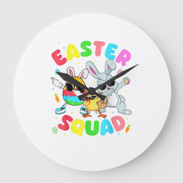 Groovy Funny Rabbit Egg Chick Easter Squad Day Men Große Wanduhr (Vorderseite)