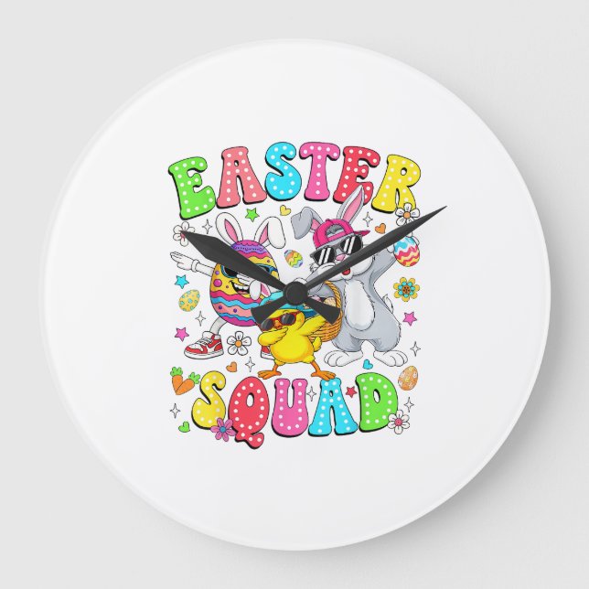 Groovy Funny Rabbit Egg Chick Easter Squad Day Men Große Wanduhr (Vorderseite)