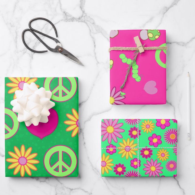 Groovy Gänseblümchen Geschenkpapier Set (Vorderseite)