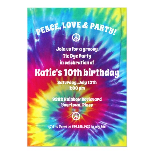 Groovy Gefarbte Krawattehippie Party Einladung Zazzle At