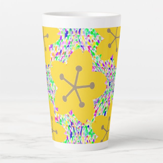 Groovy Gelbes Blumen Disco-Design Milchtasse (Vorderseite)
