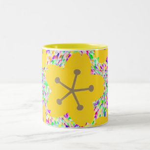 Groovy Gelbes Blumen Disco-Design Zweifarbige Tasse
