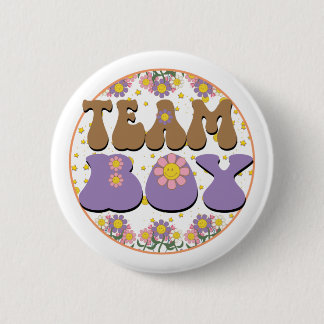 Groovy Gender Reveal Team Boy Blue, Retro Blume Button