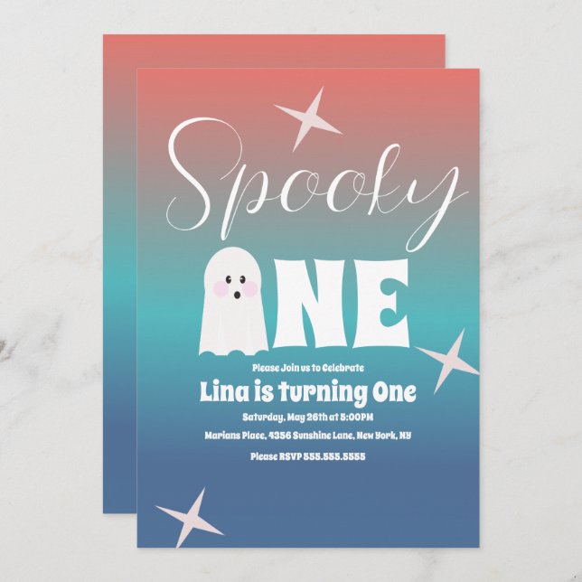 Groovy Ghost Halloween Geburtstag Gradient Einladung (Vorne/Hinten)