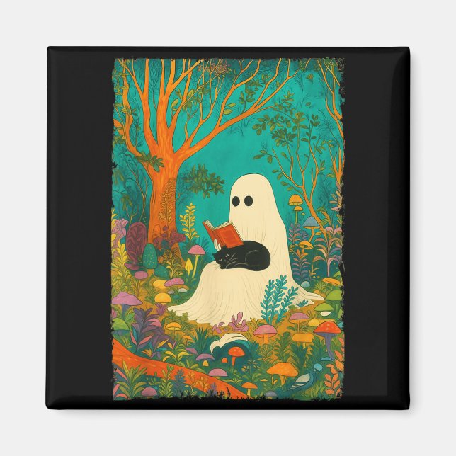 Groovy Ghost Lesebuch schwarze Katze Halloween Magnet (Vorne)