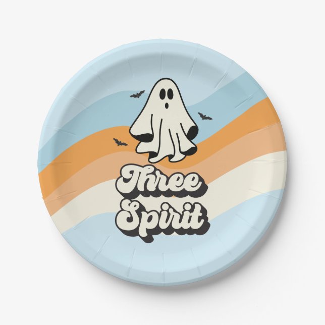Groovy Ghost Retro Halloween Drei Geist Pappteller (Vorderseite)