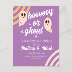 Groovy Ghost Retro Halloween Gender Reveal Postkarte